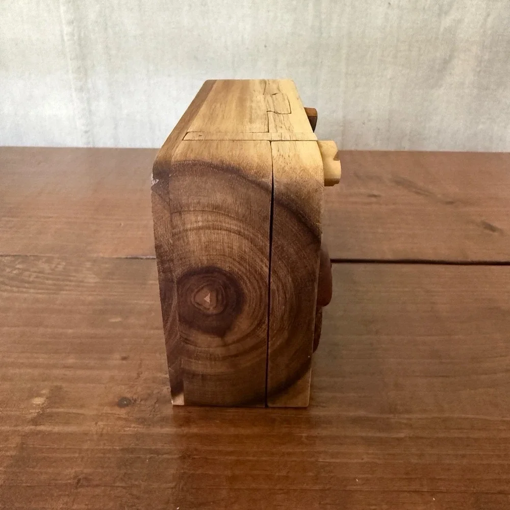 RARE Carver Dan's Hand Carved Harley Davidson Motorcycle Puzzle Trinket Box